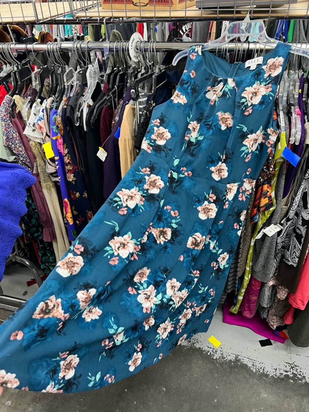 Elle Teal Floral A-Line Dress with Pink & Cream Blooms